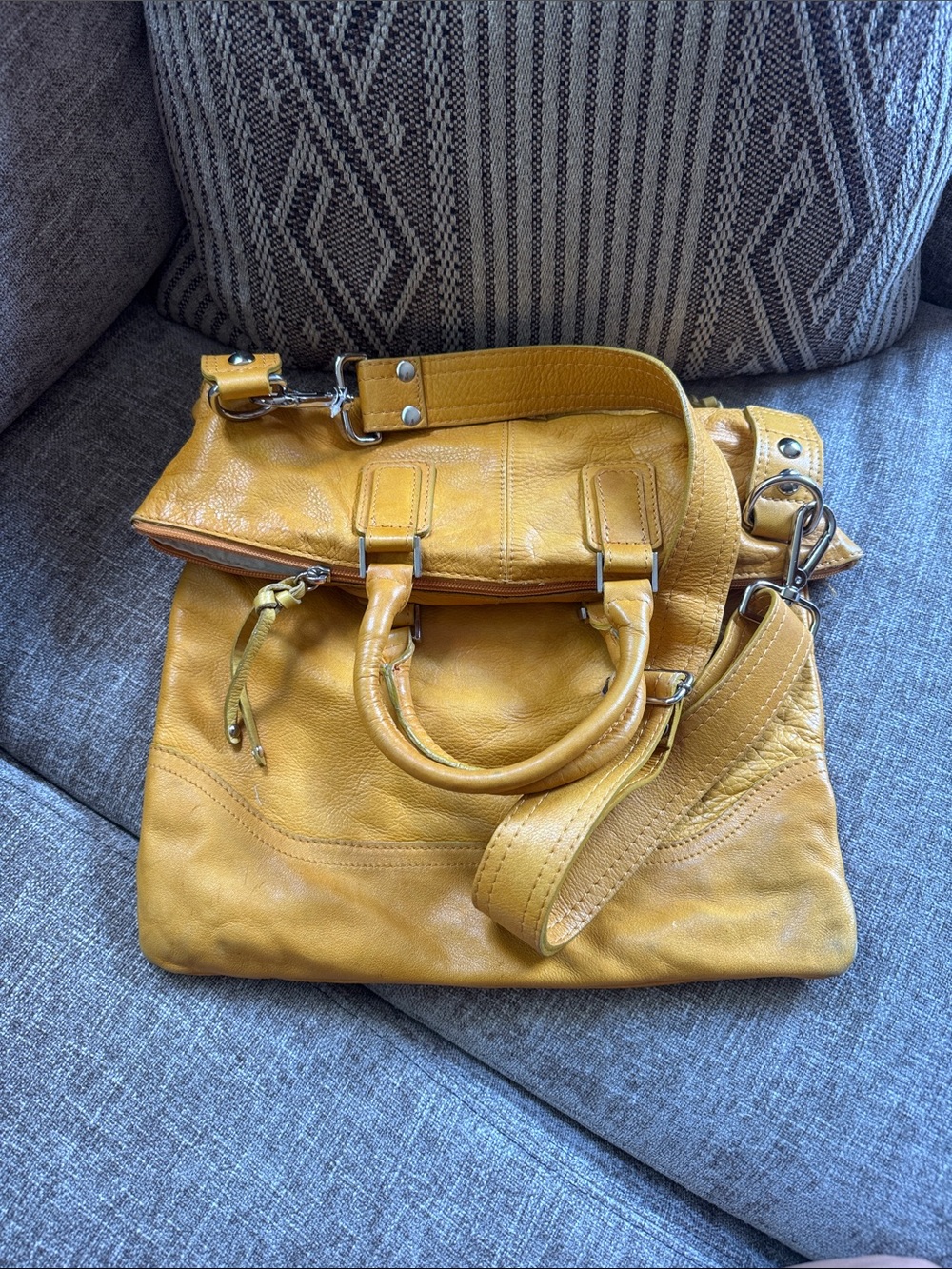 Maurizio Taiuti Mustard Yellow Leather Shoulder Bag with Detachable Strap